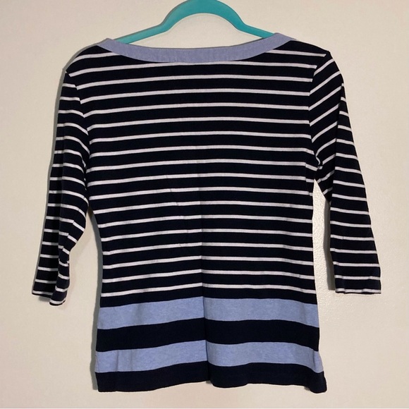 Tommy Hilfiger Navy and White Striped Knit Top with Denim Detail - Picture 2 of 9